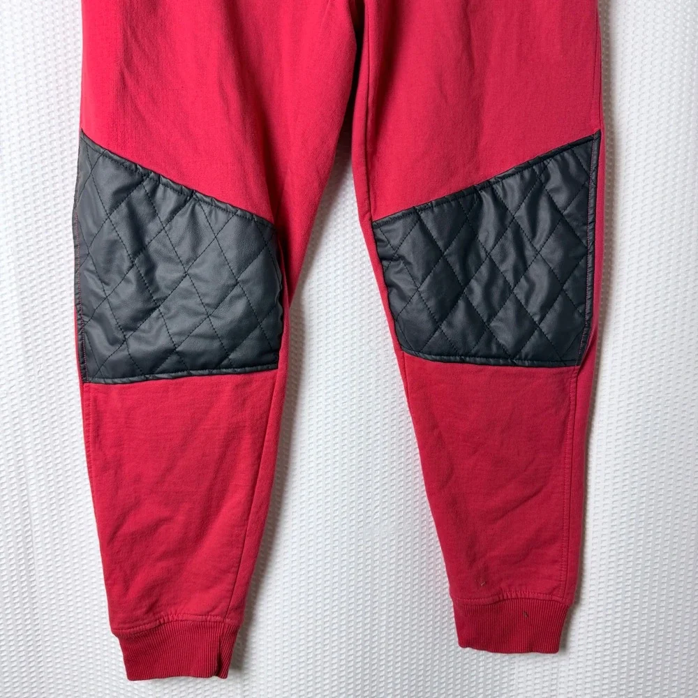 Parish Nation Joggers Men XL Red Streetwear Quilted Faux Leather Trim Moto Pants